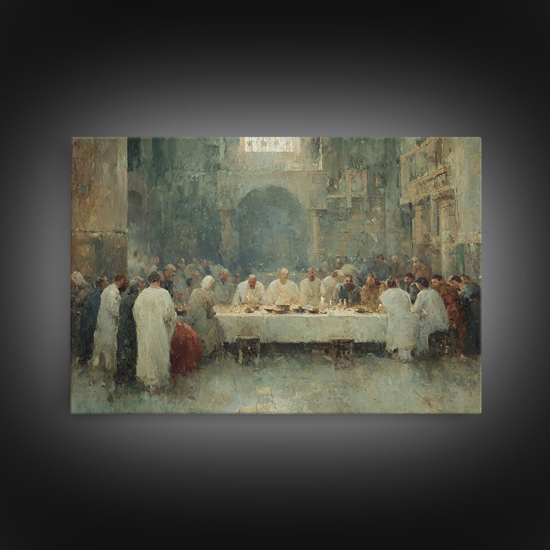 Holy Supper Glow, Framed Canvas Print, Christian Wall Art, Christian Art Canvas, Christian Paintings, Jesus Art Print, Christian Decor