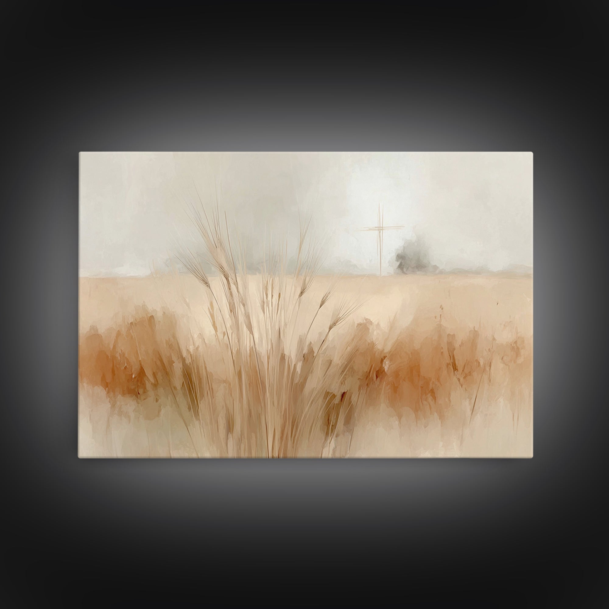 Cross And Harvest | Framed Canvas Print | Christian Wall Art | Christian Art Canvas | Christian Painting | Christmas Art Work | Christian D