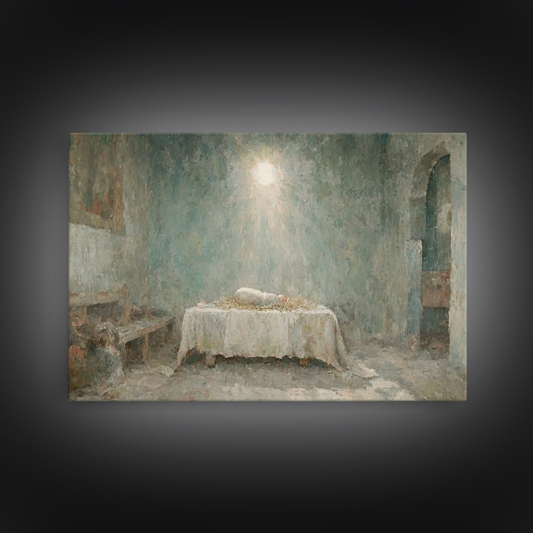 Silent Birth Dawn – Framed Canvas Print – Christmas Wall Art – Christian Art – Christian Christmas – Jesus Christmas Art – Christmas Canvas