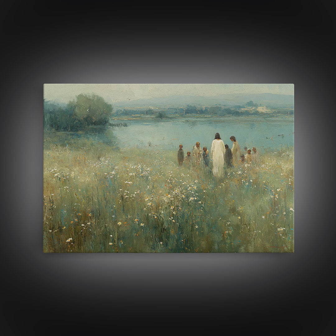 Graceful Pasture, Framed Canvas Print, Jesus Painting, Christian Wall Art, Christmas Art Prints, Christian Art Canvas
