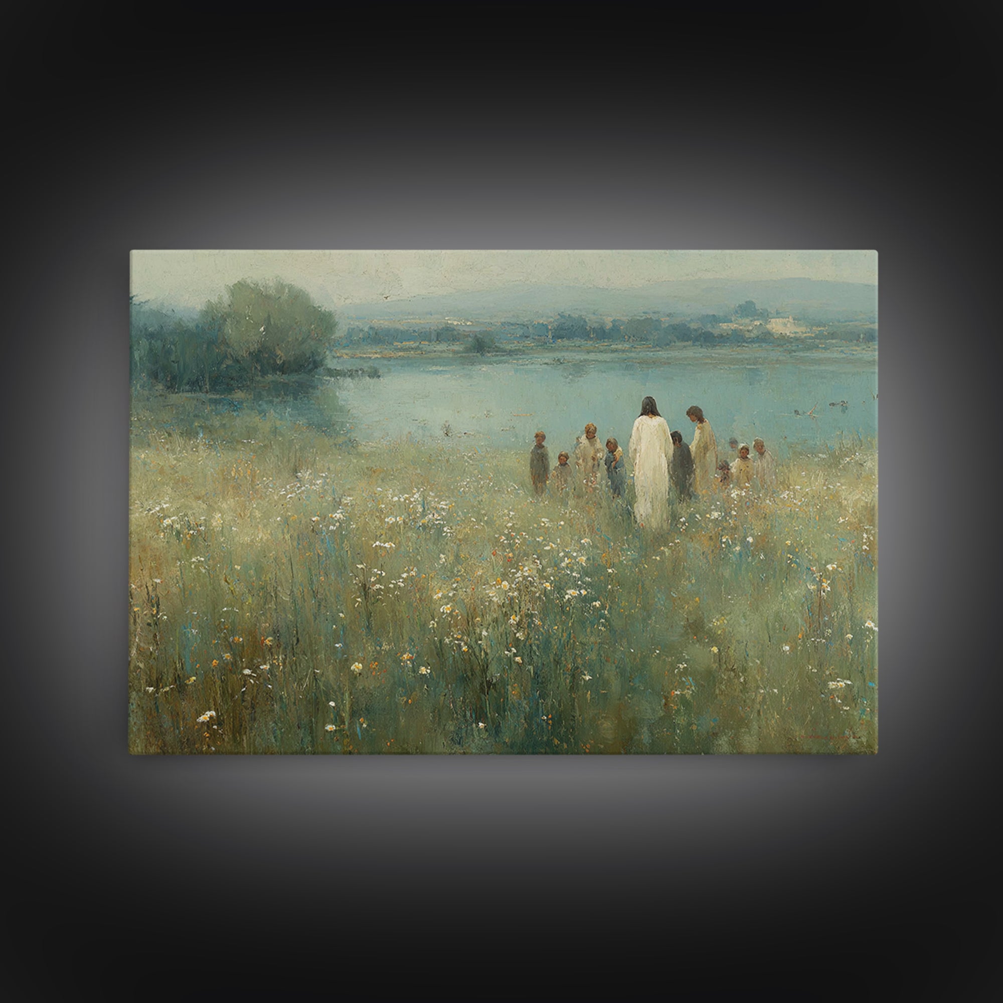 Graceful Pasture, Framed Canvas Print, Jesus Painting, Christian Wall Art, Christmas Art Prints, Christian Art Canvas