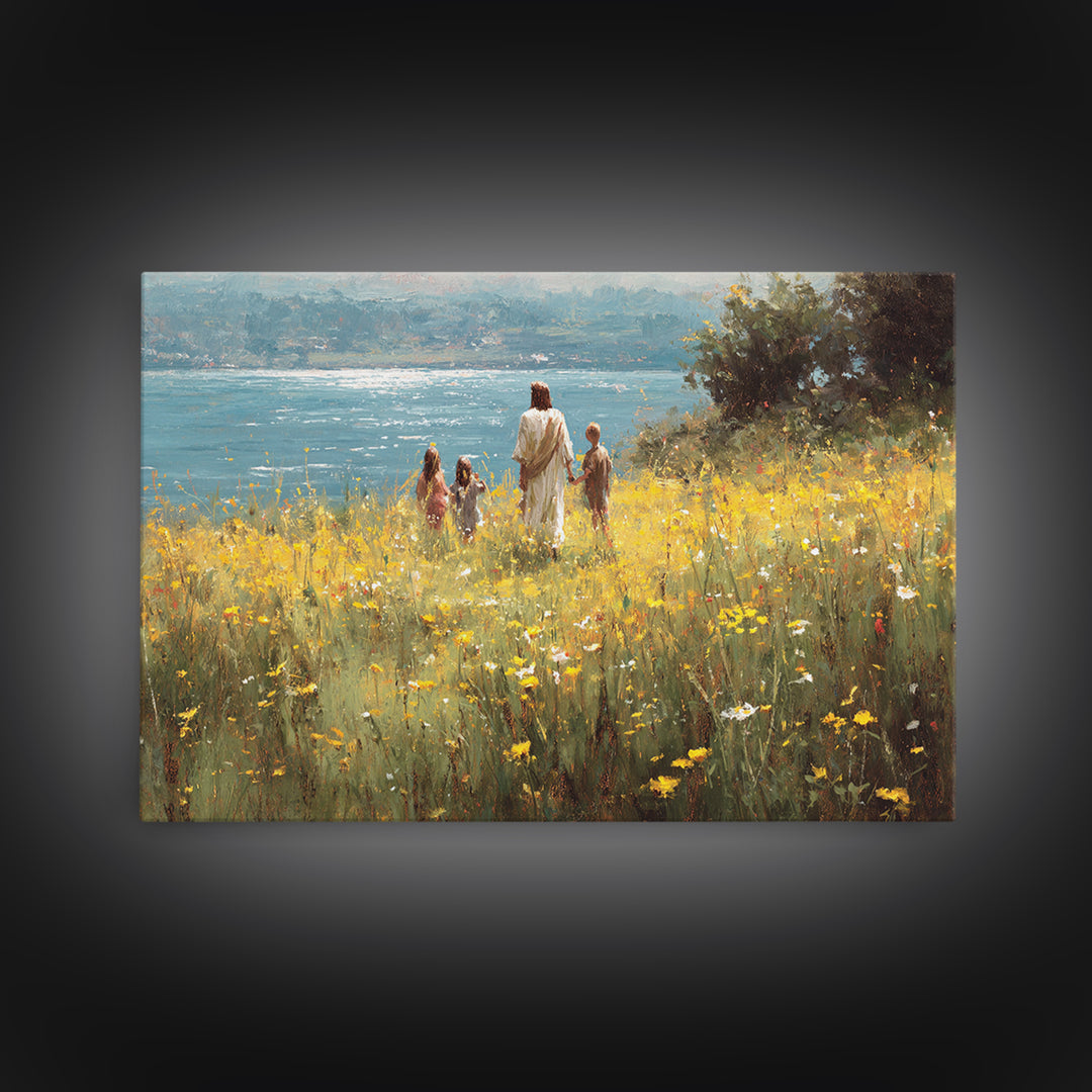 River Of Stillness, Framed Canvas Print, Christian Art Canvas, Jesus Wall Art, Subtle Christian Art, Christmas Art Framed
