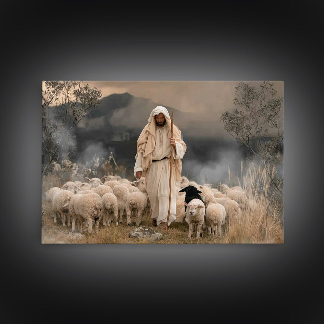 Light Of His Way – Framed Canvas Print – Jesus Painting – Christian Wall Art – Moody Christian Art – Christian Art Canvas – Christian Gift