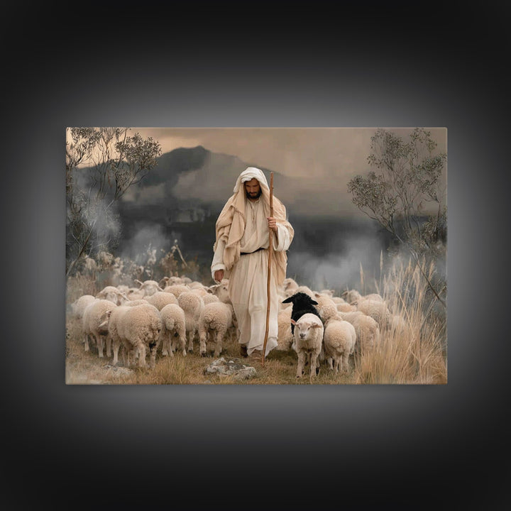 Light Of His Way – Framed Canvas Print – Jesus Painting – Christian Wall Art – Moody Christian Art – Christian Art Canvas – Christian Gift