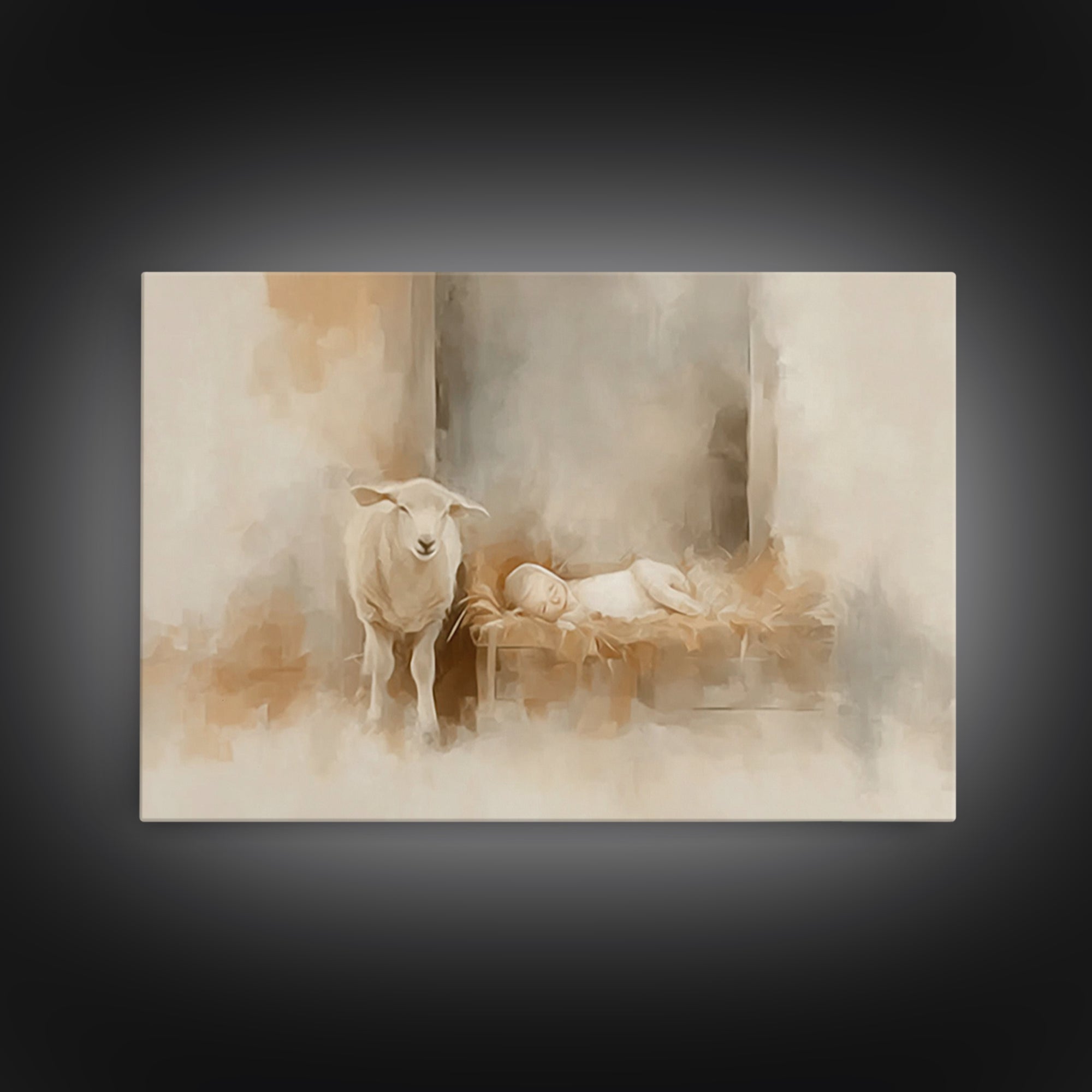 Silent Manger Light | Framed Canvas Print | Christian Art Canvas | Christmas Wall Art | Jesus Painting | Christian Christmas Art | Christia
