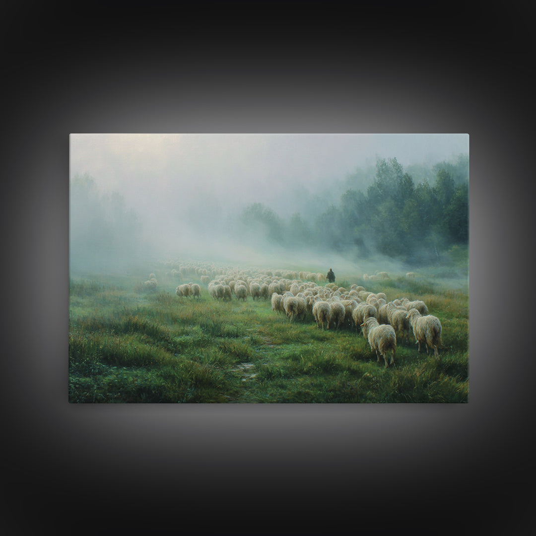 Gentle Pasture Light – Framed Canvas Print – Christian Art Canvas – Christian Decor – Jesus Painting – Christmas Wall Art – Modern Christia