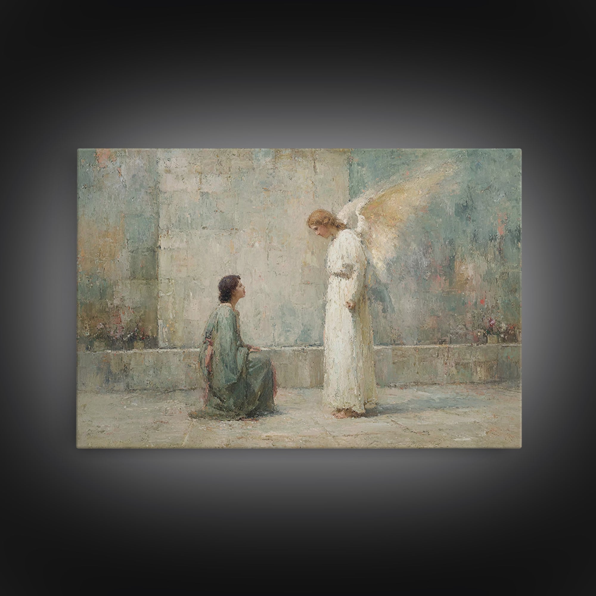 Heavenly Greeting – Framed Canvas Print – Christian Wall Art – Christian Art Canvas – Vintage Christian Art – Christian Painting – Christma