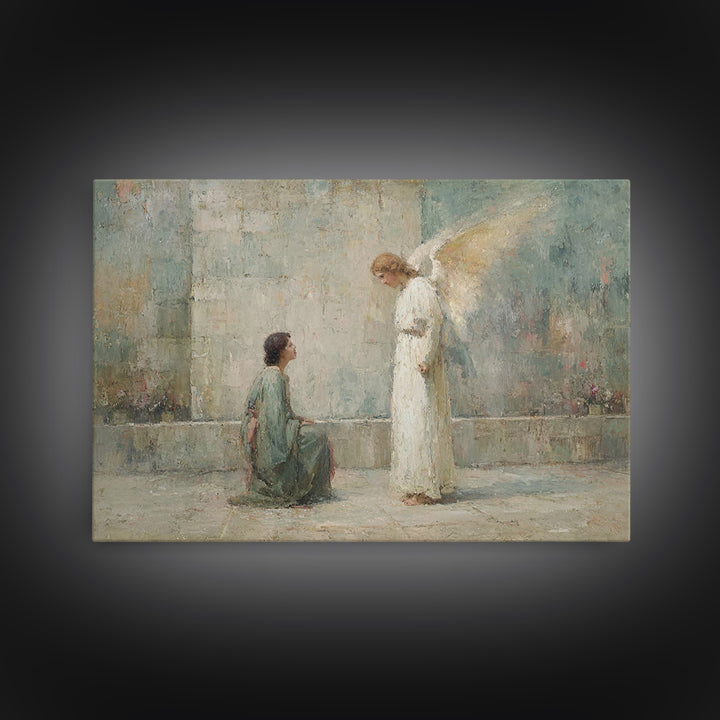 Heavenly Greeting – Framed Canvas Print – Christian Wall Art – Christian Art Canvas – Vintage Christian Art – Christian Painting – Christma