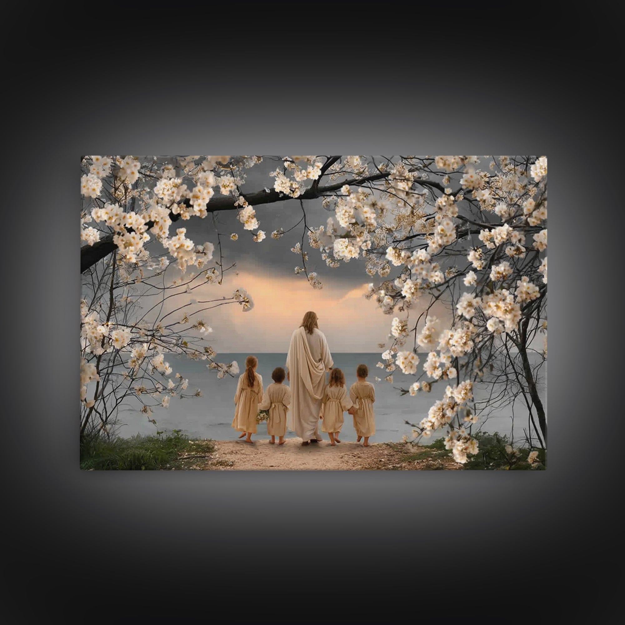 Shepherds Of Light, Framed Canvas Print, Christian Wall Art, Christian Painting, Jesus Canvas Art, Christian Christmas Decor, Large Christi