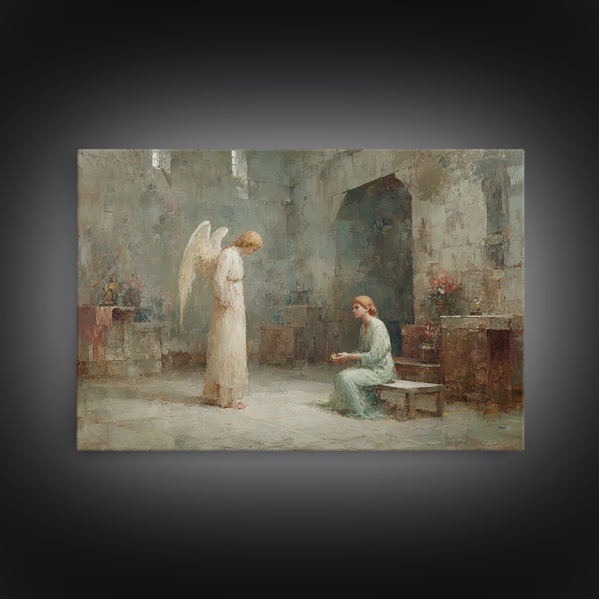Holy Annunciation – Framed Canvas Print – Christian Christmas Art – Christian Art Canvas – Christian Wall Art – Moody Christian Art – Chris