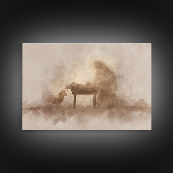 Humble Dawn Peace – Framed Canvas Print – Christmas Wall Art – Christian Christmas Art – Jesus Painting – Christian Art Canvas – Christmas