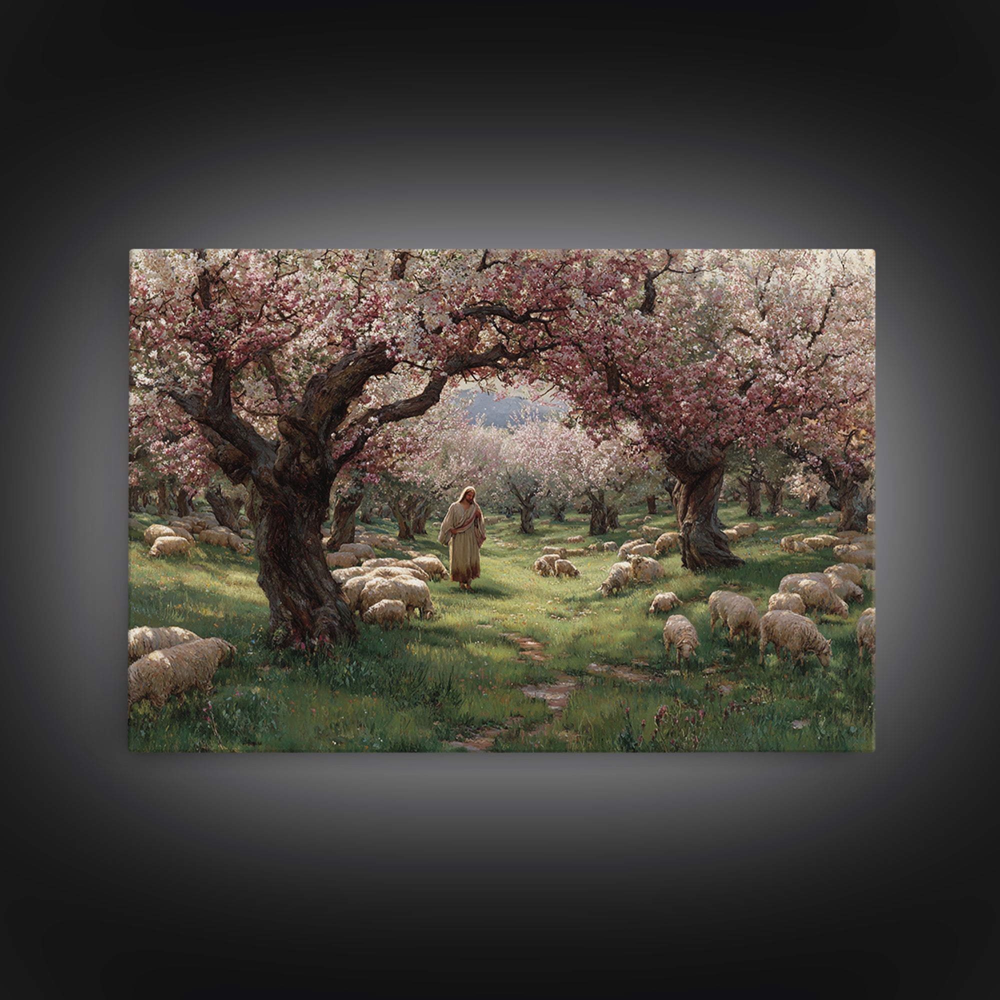 Shepherd’s Garden – Framed Canvas Print – Jesus Painting – Christian Wall Art – Christian Art Canvas – Pastoral Scenery – Christian Christm