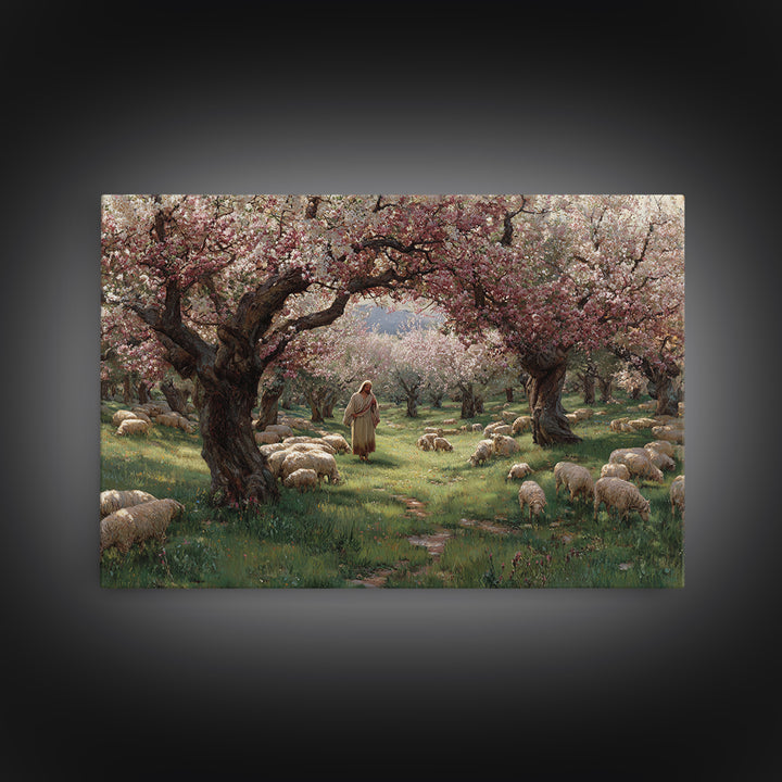 Shepherd’s Garden – Framed Canvas Print – Jesus Painting – Christian Wall Art – Christian Art Canvas – Pastoral Scenery – Christian Christm