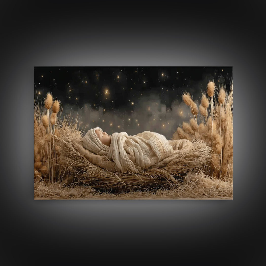 Humble Stable, Framed Canvas Print, Christian Wall Art, Christmas Art, Christian Art Canvas, Framed Christmas Art, Christian Christmas Deco