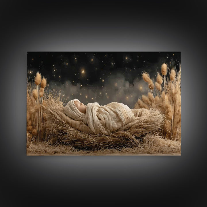 Humble Stable, Framed Canvas Print, Christian Wall Art, Christmas Art, Christian Art Canvas, Framed Christmas Art, Christian Christmas Deco