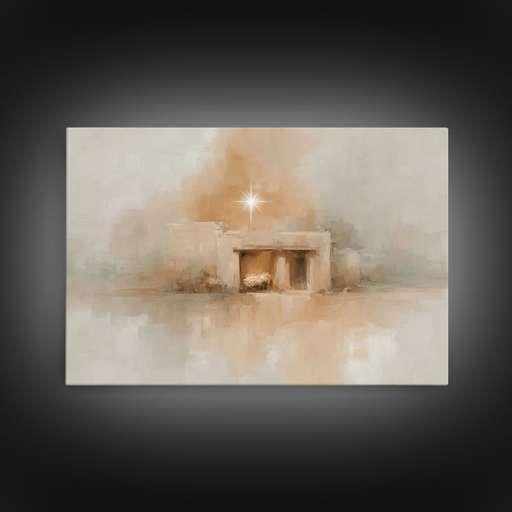 Golden Chapel Stillness – Framed Canvas Print – Christian Christmas Decor – Christmas Art Work – Christian Art Print – Christmas Wall Art