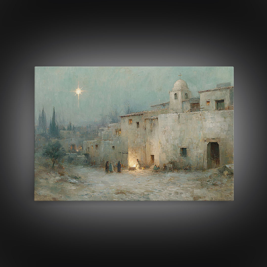 Frosted Chapel Glow | Framed Canvas Print | Christian Art Work | Christian Christmas Art | Christmas Canvas Wall Art | Christian Decoration