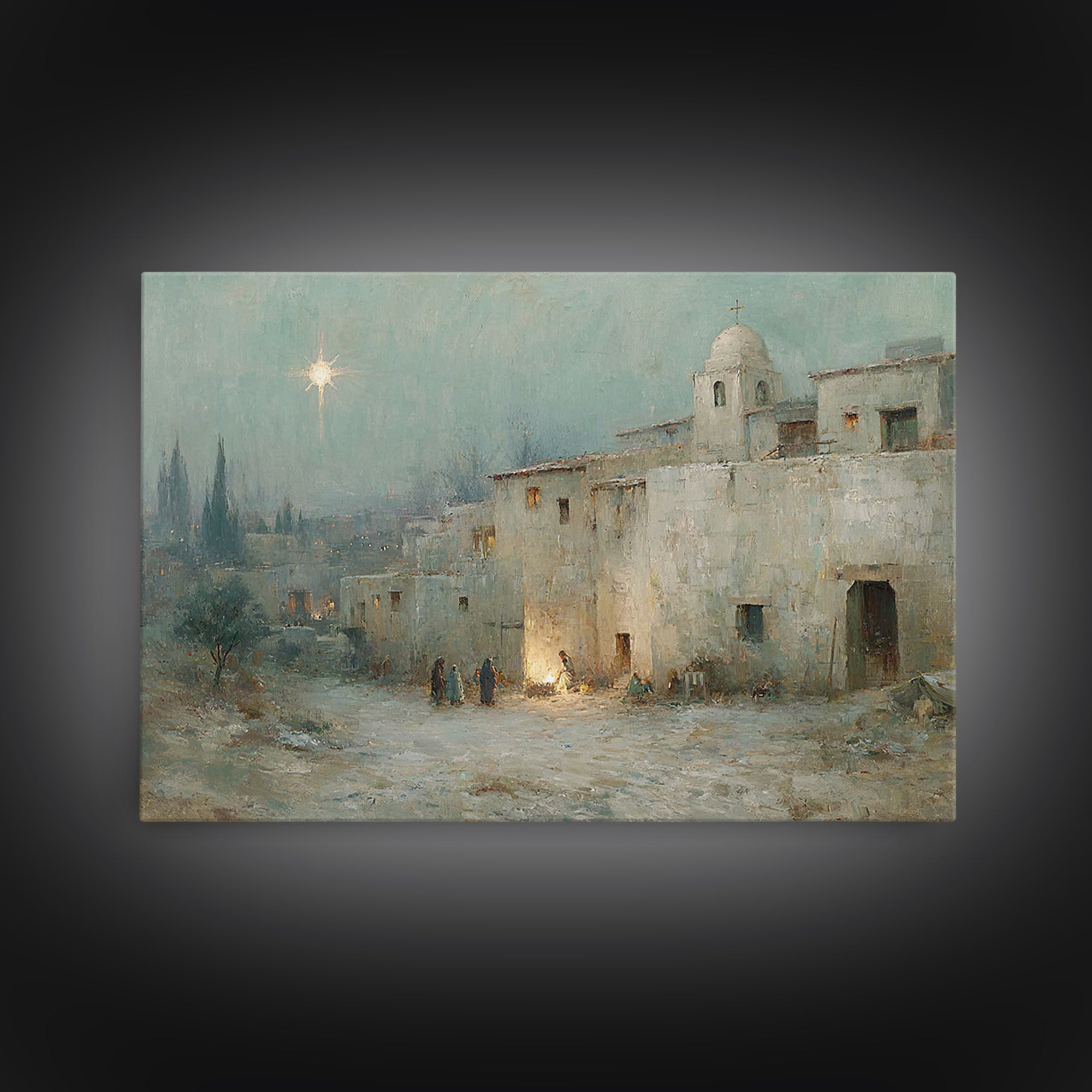Frosted Chapel Glow | Framed Canvas Print | Christian Art Work | Christian Christmas Art | Christmas Canvas Wall Art | Christian Decoration