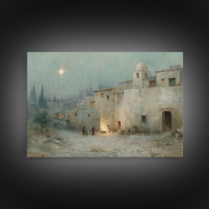 Frosted Chapel Glow | Framed Canvas Print | Christian Art Work | Christian Christmas Art | Christmas Canvas Wall Art | Christian Decoration