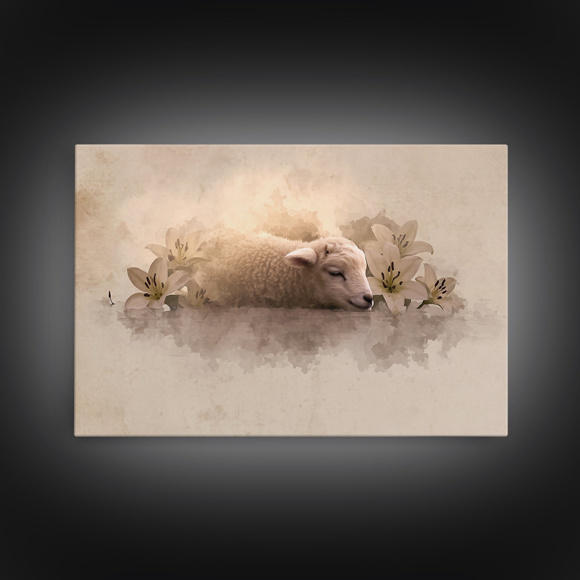 Lamb Of Peace – Framed Canvas Print – Christian Wall Art – Christian Art Canvas – Jesus Painting – Pastoral Scenery – Christian Christmas A