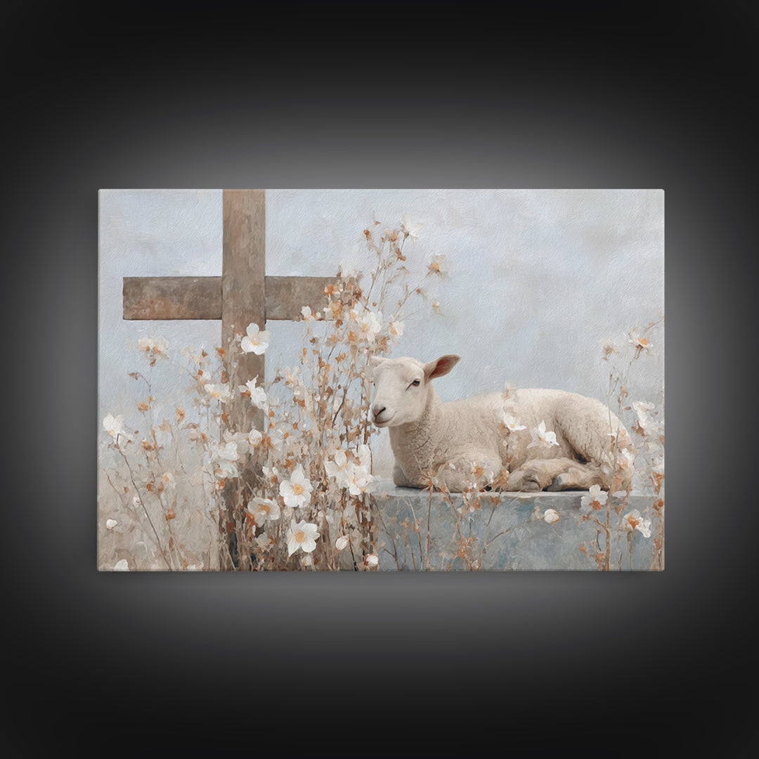 Graceful Blooming Lamb | Framed Canvas Print | Christian Art Canvas | Christian Wall Art | Christian Painting | Subtle Christian Art | Chri