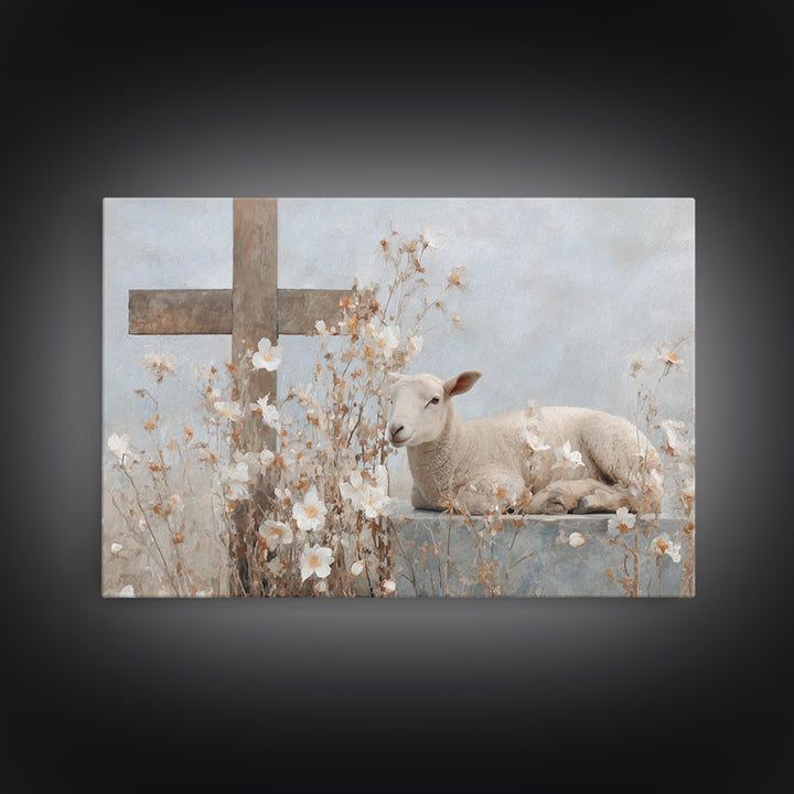 Graceful Blooming Lamb | Framed Canvas Print | Christian Art Canvas | Christian Wall Art | Christian Painting | Subtle Christian Art | Chri
