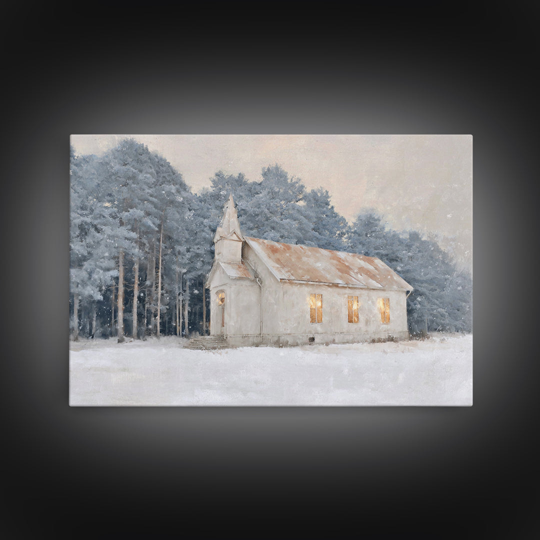 Silent Church Light | Framed Canvas Print | Christian Wall Art | Christmas Art Work | Christian Christmas Art | Subtle Christian Art | Chri