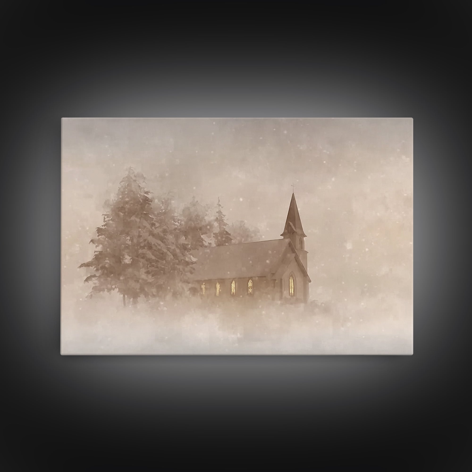 Misty Chapel Grace | Framed Canvas Print | Christian Wall Art | Christian Art Painting | Christmas Art Prints | Christian Decoration | Mode