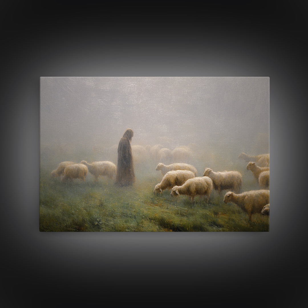 Guiding Shepherd Light, Framed Canvas Print, Christian Wall Art, Jesus Art Print, Large Jesus Painting, Christian Art Work, Subtle Christia