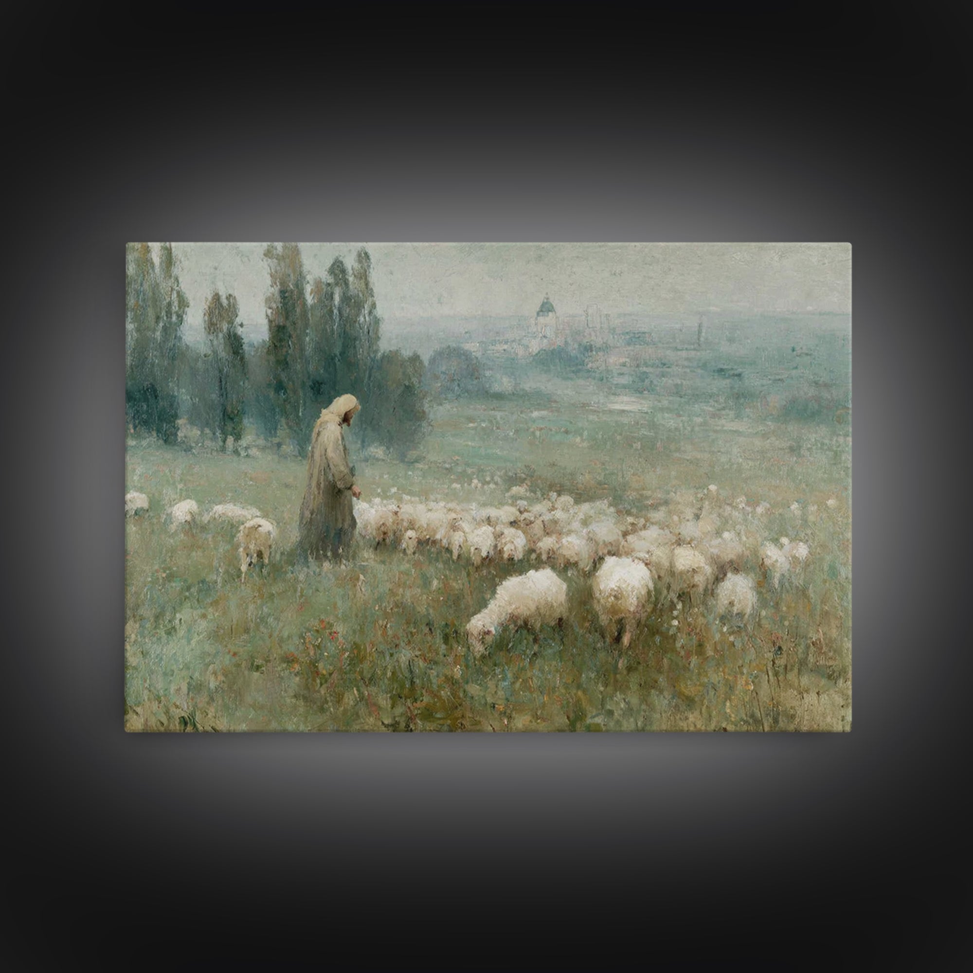 Shepherds Of Grace – Framed Canvas Print – Christian Wall Art – Jesus Painting – Christian Christmas Art – Pastoral Scenery – Christian Art