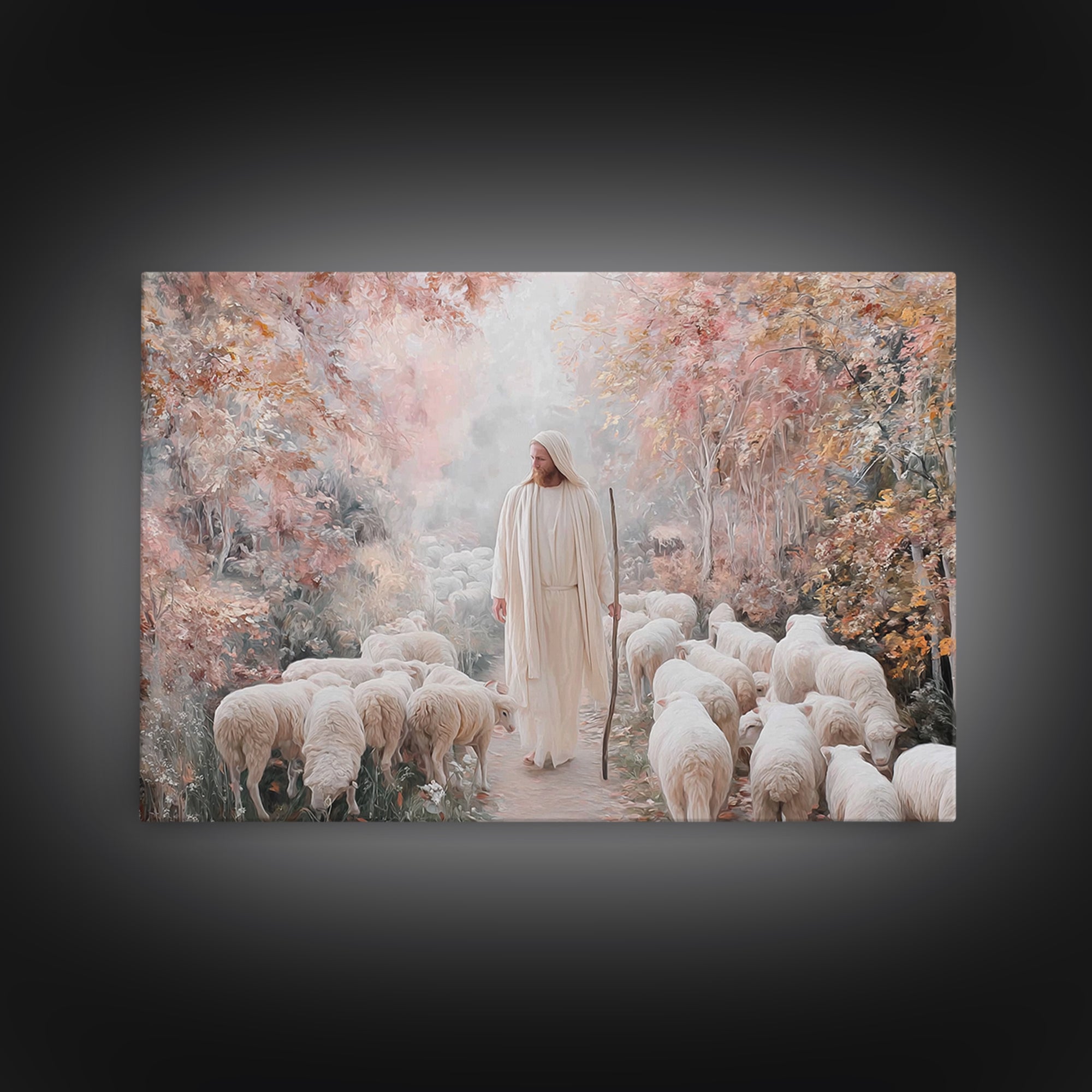 The Gentle Shepherd | Framed Canvas Print | Christian Art Canvas | Christmas Wall Art | Christian Gift Ideas | Jesus Painting | Vintage Chr
