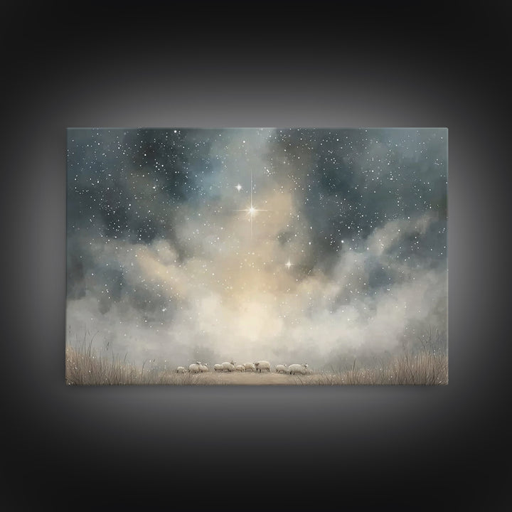Starry Night Peace – Framed Canvas Print – Christmas Wall Art – Christian Christmas Art – Christian Art Canvas – Christian Decorations – Mo
