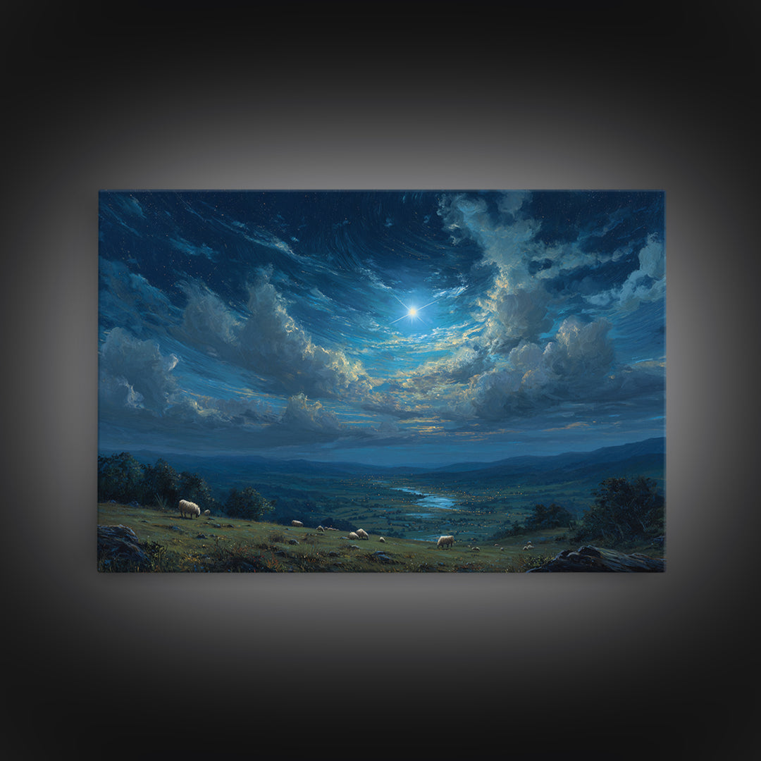 Shepherds Under Heaven – Framed Canvas Print – Christian Art Canvas – Christmas Art Prints – Christian Wall Art – Christian Christmas Art –
