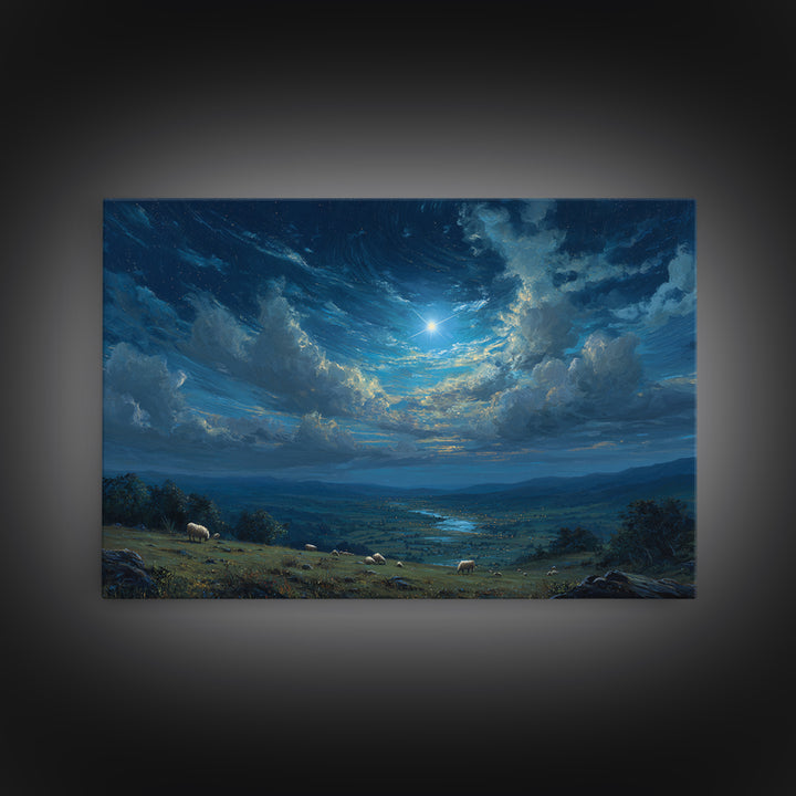 Shepherds Under Heaven – Framed Canvas Print – Christian Art Canvas – Christmas Art Prints – Christian Wall Art – Christian Christmas Art –