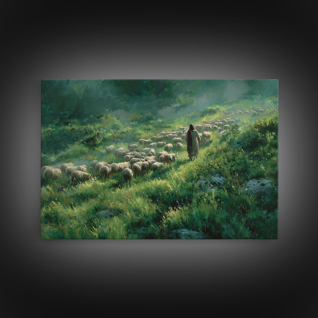 Shepherd’s Green Path – Framed Canvas Print – Christian Art Canvas – Jesus Painting – Christian Wall Art – Christian Art Prints – Christian