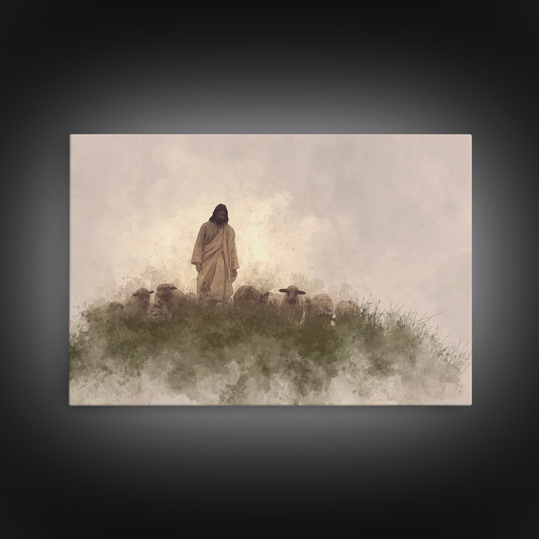 Watchful Shepherd Calm – Framed Canvas Print – Christian Wall Art – Jesus Painting – Christian Art Canvas – Subtle Christian Art – Christia