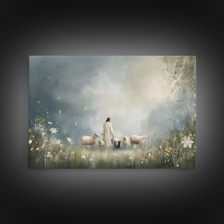 Garden Of The Shepherd, Framed Canvas Print, Christian Art Canvas, Jesus Painting, Christian Wall Art, Christian Art Prints, Christian Gift