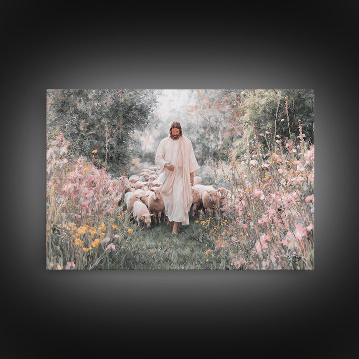 Quiet Field Shepherd | Framed Canvas Print | Christian Art Canvas | Jesus Painting | Christian Art Print | Christian Wall Art | Minimalist