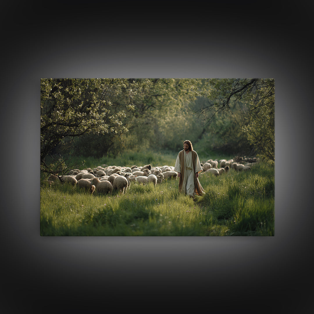 Pastoral Morning Peace – Framed Canvas Print – Christian Art Prints – Christian Wall Art – Jesus Painting – Christian Art Canvas – Subtle C