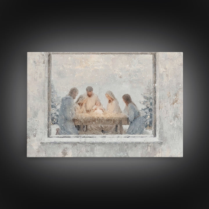 Holy Night Gathering Light – Framed Canvas Print – Christian Wall Art – Christian Art Canvas – Jesus Painting – Christian Christmas Art