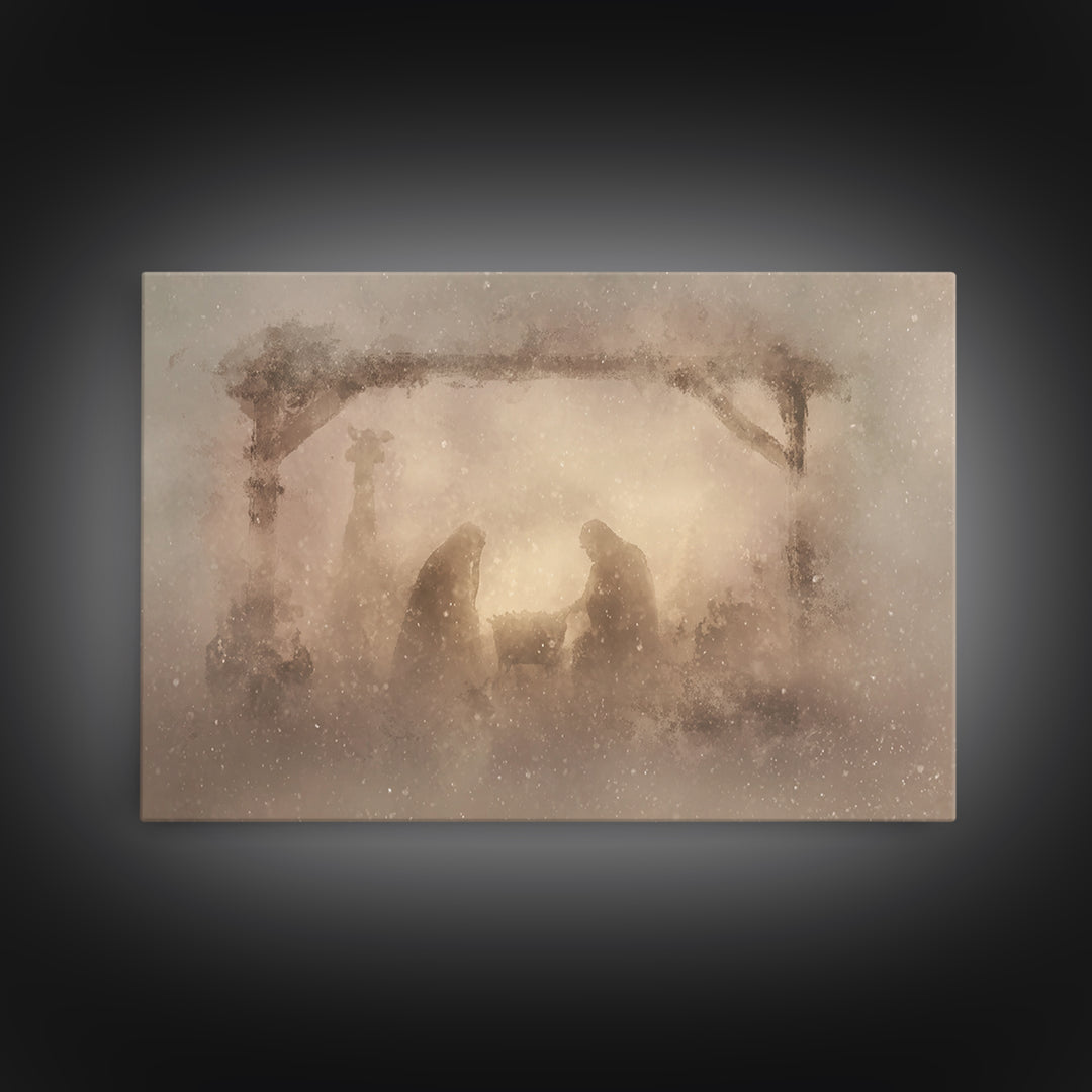 Silent Manger Wonder, Framed Canvas Print, Christian Art Canvas, Christian Christmas Art, Modern Christian Art, Jesus Painting, Christian W