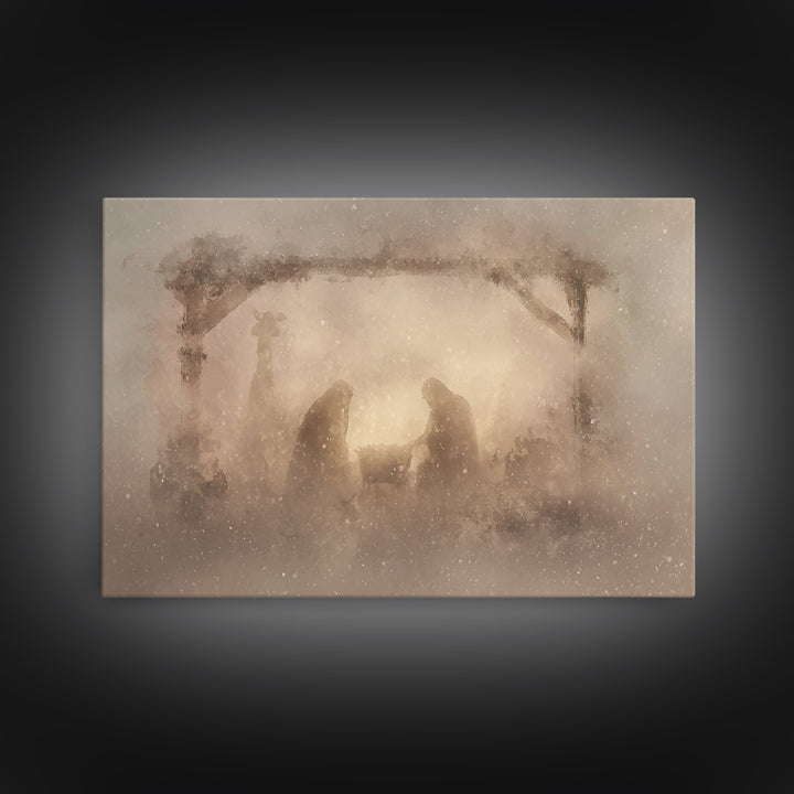 Silent Manger Wonder, Framed Canvas Print, Christian Art Canvas, Christian Christmas Art, Modern Christian Art, Jesus Painting, Christian W