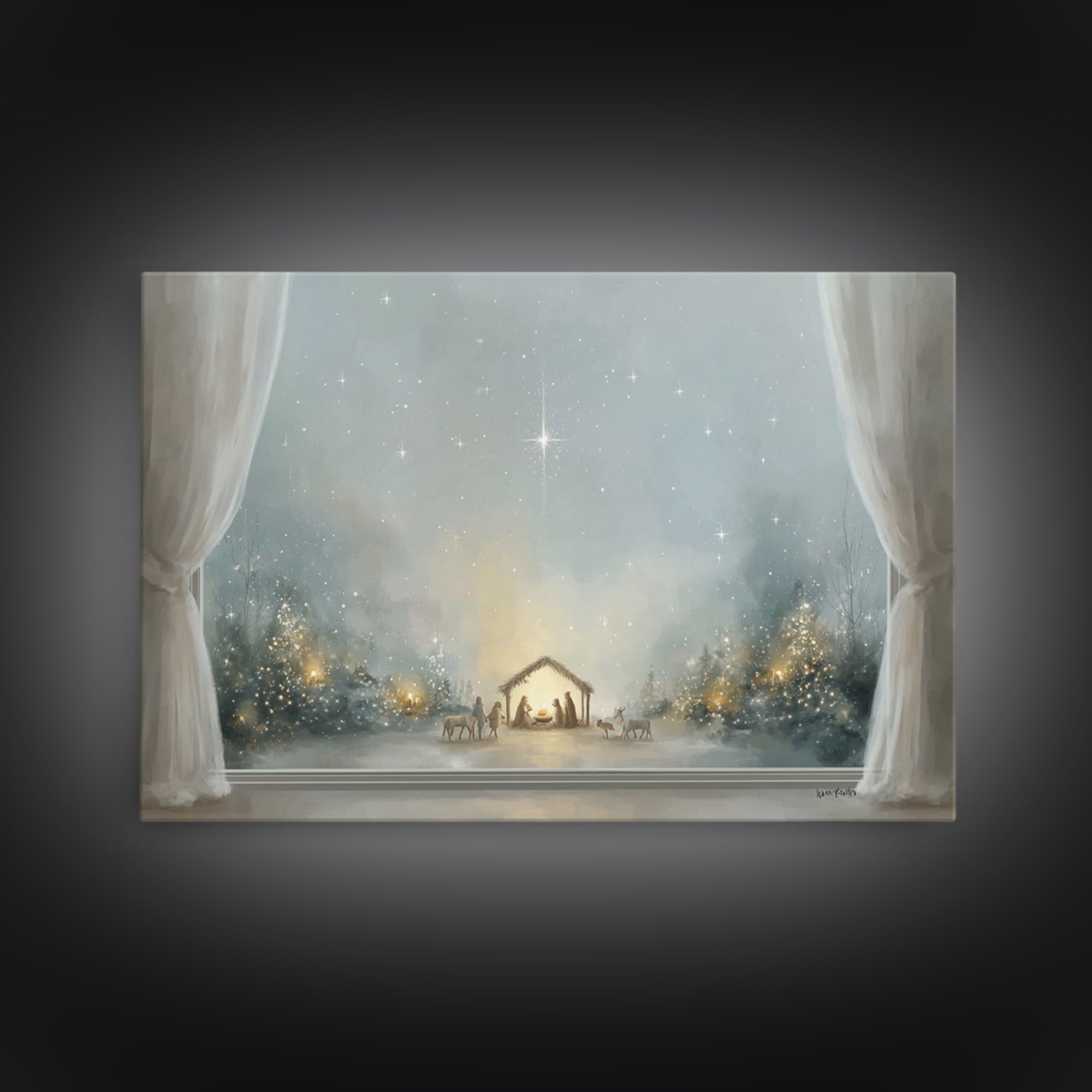 Blessed Nativity Glow – Framed Canvas Print – Christian Art Canvas – Christmas Art – Christian Wall Art – Jesus Painting – Christian Christ