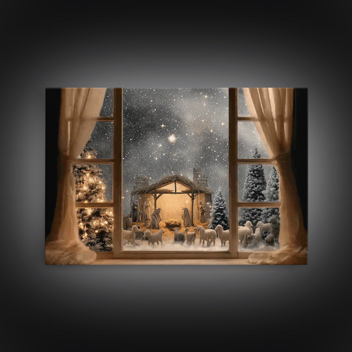 Holy Stable Serenity | Framed Canvas Print | Christian Christmas Art | Christian Art Canvas | Jesus Painting | Christmas Wall Art | Christi