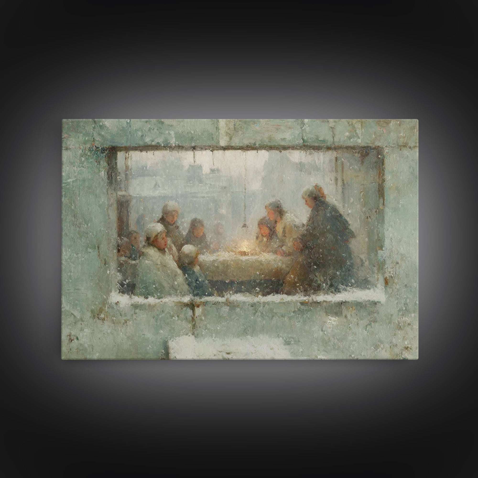 Sacred Night Window, Framed Canvas Print, Christian Art Canvas, Christian Christmas Art, Jesus Painting, Christmas Wall Art, Christian Art