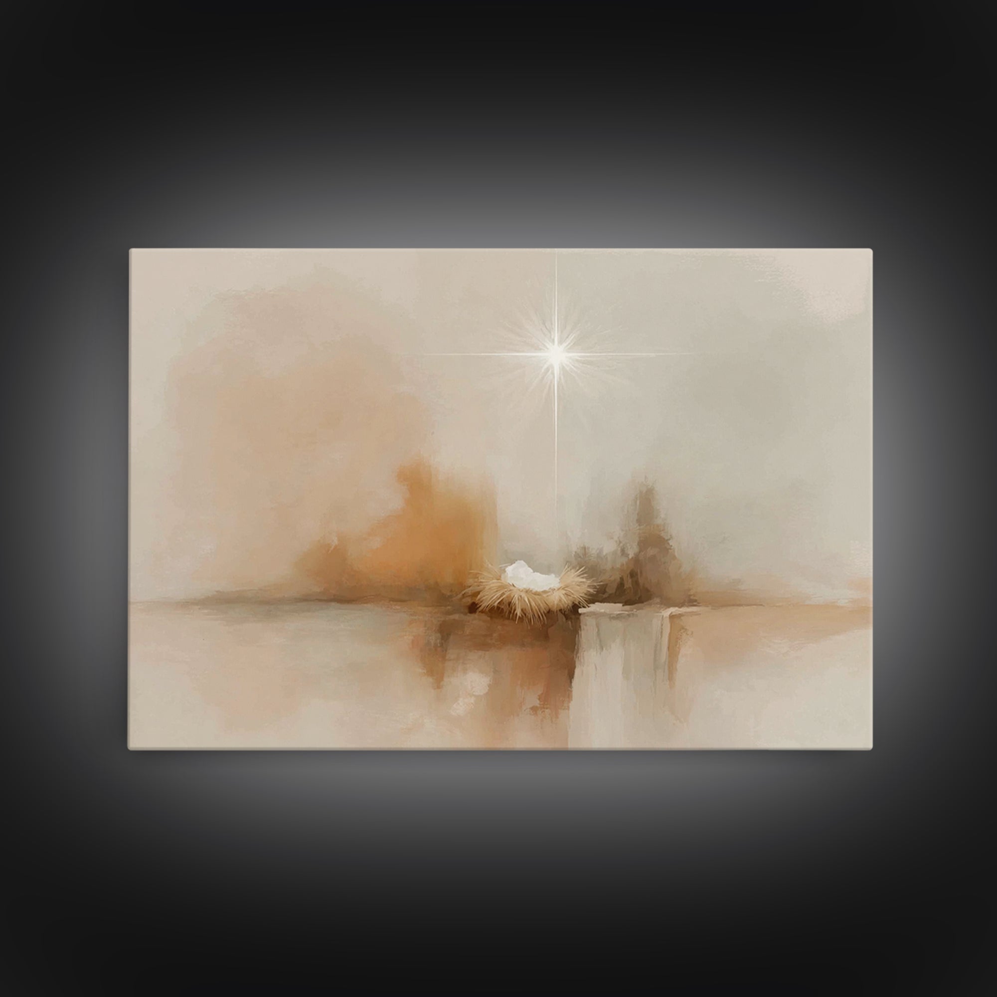Heavenly Cradle Light – Framed Canvas Print – Christian Art Canvas – Jesus Painting – Christian Christmas Art – Christmas Wall Art – Christ