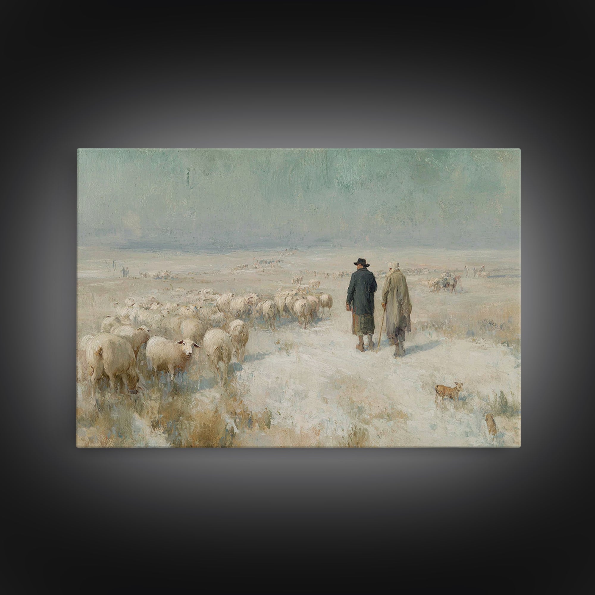Shepherds At Dawn – Framed Canvas Print – Christian Wall Art – Christian Art Canvas – Christian Christmas Art – Pastoral Scenery