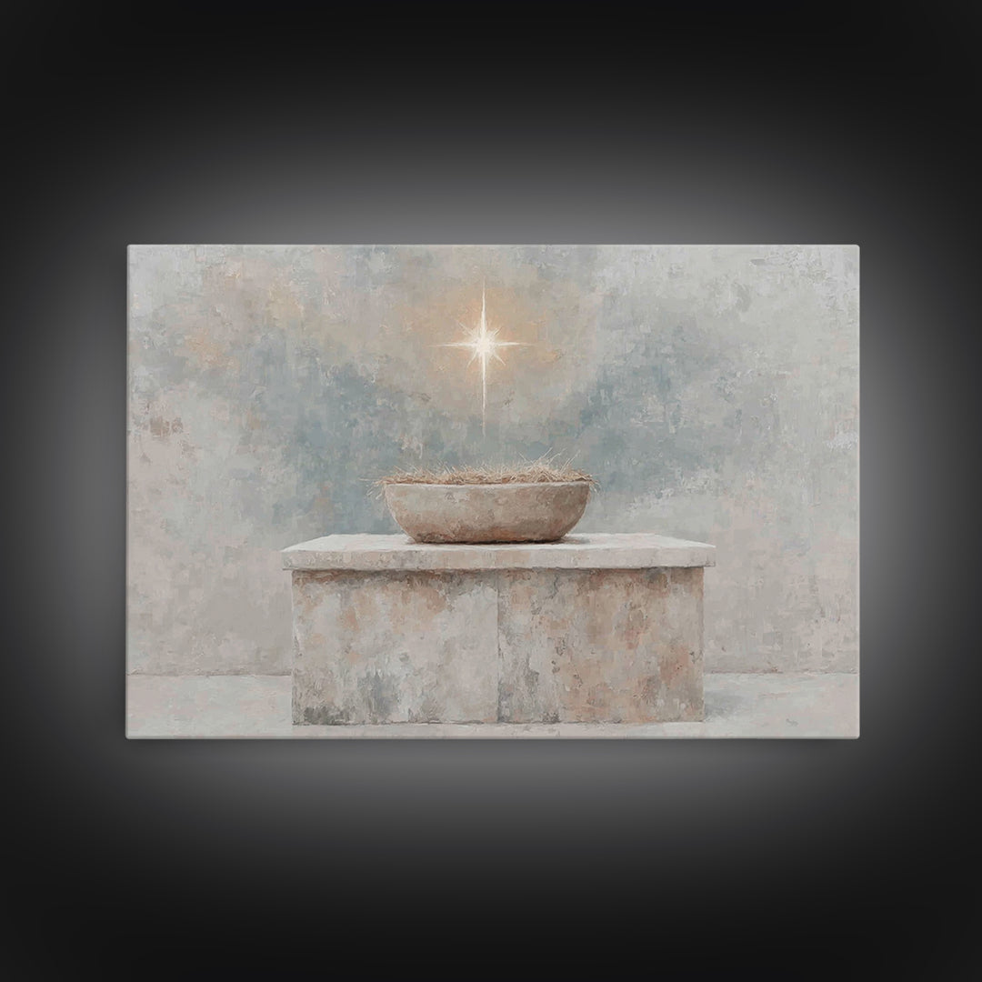 Pure Manger Stillness, Framed Canvas Print, Christian Art Canvas, Christian Wall Art, Minimalist Christian Art, Christian Christmas Art, Je
