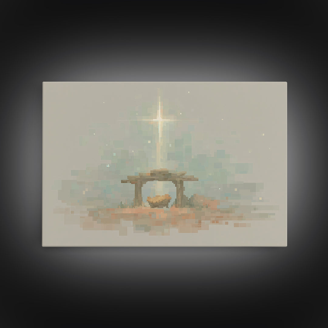 Starry Stable Hope – Framed Canvas Print – Christmas Canvas Wall Art – Christian Decorations – Christian Art Work – Christian Christmas Dec
