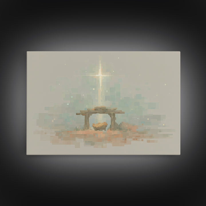 Starry Stable Hope – Framed Canvas Print – Christmas Canvas Wall Art – Christian Decorations – Christian Art Work – Christian Christmas Dec